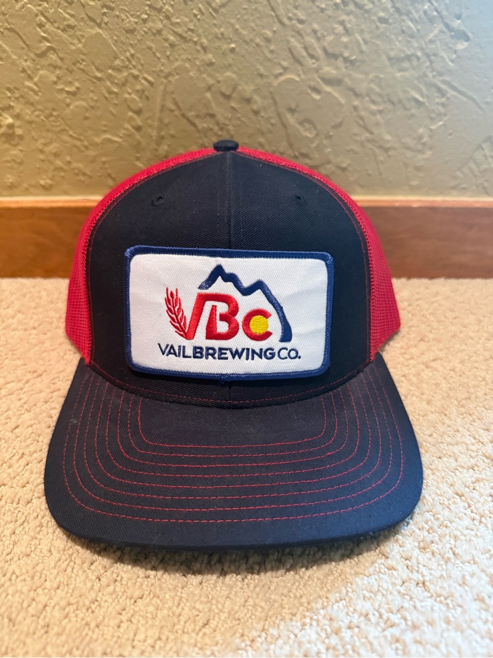 Vail Brewing Co. Men's Trucker Hat - Navy and Red